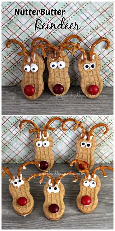 Adorable NutterButter Reindeer! Super easy and cute! Nutter Butter Dessert, Jul Kaka, Butter Desserts, Reindeer Cookies, Xmas Treats, Nutter Butter, Holiday Snacks, Xmas Cookies, Christmas Sweets