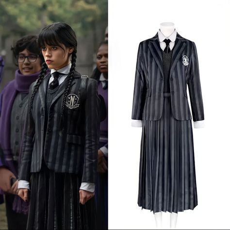 Wednesday Addams Uniform, Cosplay Wednesday Addams, Umbrella Academy Cosplay, Wednesday Addams Monster High, Nevermore Uniform Wednesday, Umbrella Academy Uniform Girl, Wednesday Fashion, Wednesday Addams Outfit, Wednesday Addams Cosplay