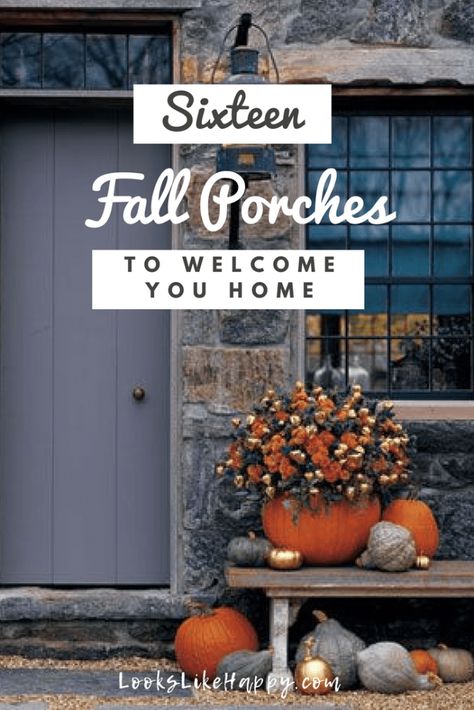 Fall Outdoor Decor Porch, Fall Porch Decorating Ideas, Outdoor Porches, Fall Porches, Thanksgiving Decorations Outdoor, Warm Blankets Cozy, Porch Pumpkins, Fall Vignettes, Porch Decorating Ideas