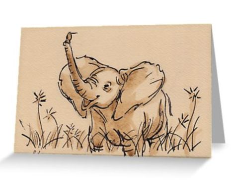 Baby Elephant Watercolor Painting Greeting Card. Elephant Painting Canvas, Elephant Watercolor, Wolf Sketch, Elephant Illustration, Watercolor Elephant, Elephant Painting, For Dummies, Elephant Art, Pen And Watercolor