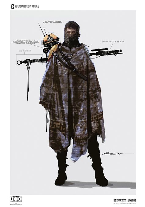 STAR WARS JEDI FALLEN ORDER — GUS MENDONCA DESIGN Jedi Bounty Hunter, Star Wars Bounty Hunter Outfit, Star Wars Character Concept Art, Star Wars Bounty Hunter Concept Art, Fallen Order Concept Art, Character Design Star Wars, Clone Jedi, Star Wars Outfit Ideas, Jedi Concept Art