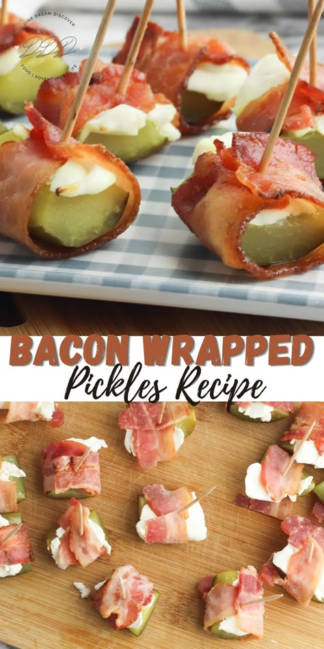 Bacon Wrapped Pickles Recipe - Dine Dream Discover Cream Cheese Pickles, Bacon Wrapped Pickles, Wrapped Pickles, Cheese Pickles, Pickles Recipe, Appetizers Easy Finger Food, Best Appetizer Recipes, Finger Food Appetizers, Pickling Recipes