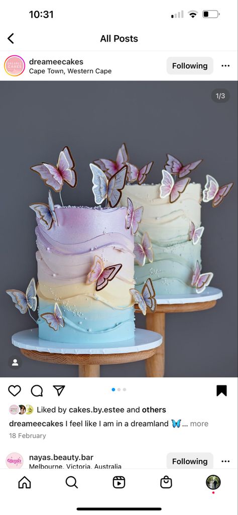 Butterfly Gender Reveal Cake, Butterfly Gender Reveal, Rainbow Butterfly Cake, Baby Shower For Girl, Butterfly Cake, Butterfly Cakes, Gender Reveal Cake, Rainbow Butterfly, Birthday Bash