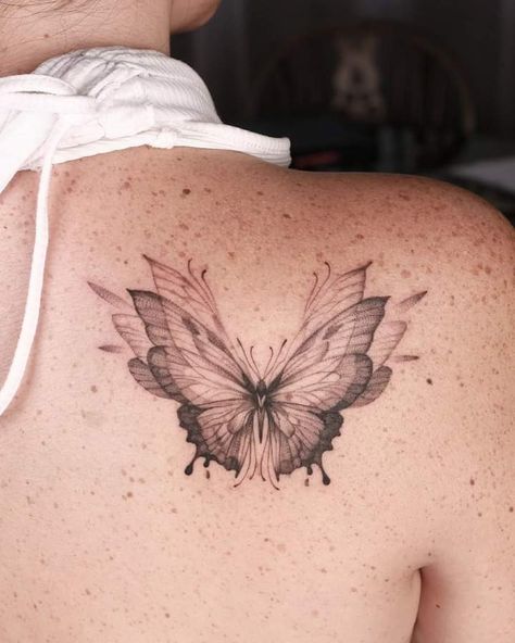 Butterfly Rebirth Tattoo, Fantasy Butterfly Tattoo, Back Of Shoulder Tattoo, Modern Tattoos, Popular Tattoos, Elegant Tattoos, Mom Tattoos, Little Tattoos, Dope Tattoos