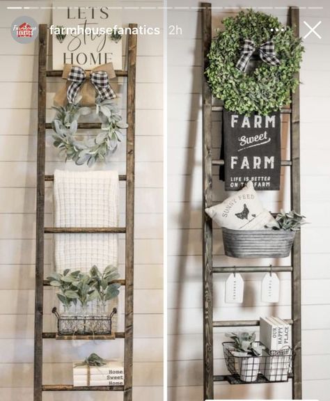 Wood Decorating Ideas, Blanket Ladder Ideas, Old Ladder Decor, Blanket Ladder Decor, Ladder Ideas, Garden Ladder, Old Ladder, Yard And Garden, Home Decor Ideas Living Room