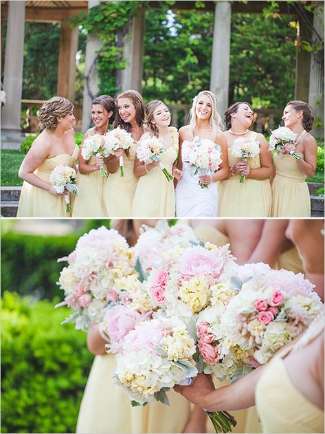 yellow bridesmaids dresses and bouquets #yellow #bridesmaid #weddingchicks http://www.weddingchicks.com/2014/03/19/seaside-manor-wedding/ Light Pink And Yellow Wedding, Pink And Yellow Bridesmaid Dresses, Light Yellow Bridesmaid Dresses, Seaside Manor, Yellow And Pink Wedding, Yellow Bridesmaids Dresses, Light Yellow Weddings, Pink And Yellow Wedding, Wedding Colors Schemes