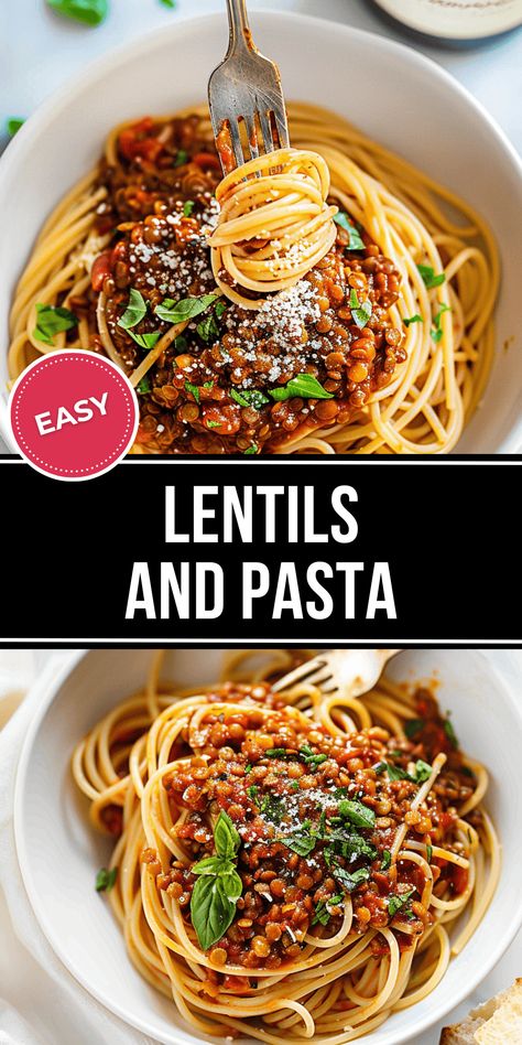 Lentils and Pasta is a comforting recipe that only takes 20 minutes to make. This dinner is healthy, delicious, and perfect for all ages. Dinner Ideas Lentils, Spaghetti With Lentils, Pasta And Lentil Recipe, Lentil Tomato Sauce, Dinner Recipes With Lentils, Black Lentils Recipe, Lentil Spaghetti Sauce, Black Lentil Recipes, Lentil Pasta Sauce