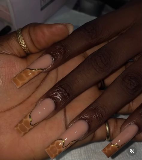 Tan Nail Designs, Copper Nails Designs, Croc Nails, Boss Nails, Tan Nails, Brown Acrylic Nails, Gold Acrylic Nails, Copper Nails, Ombre Acrylic Nails