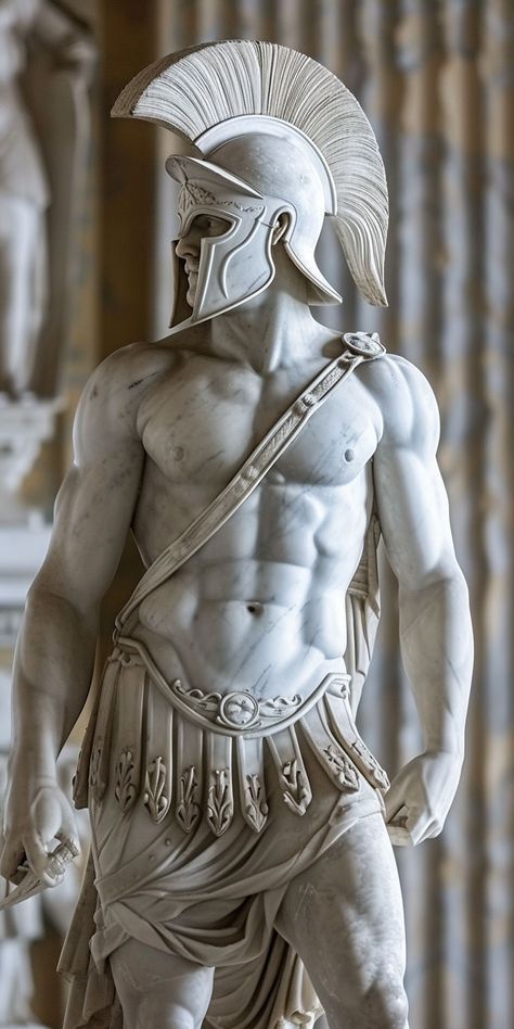 Spartan Warrior Statue, Sculptures & Statues Greek, Greek Warrior Art, Spartan Statue, Achilles Statue, Greek Mythology Sculpture, Statue Reference, Greek God Sculptures, Warrior Statue