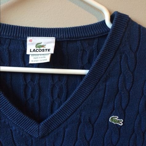 Lacoste Cable Knit V Neck Sweater Lightly used, blue, long sleeves. Size 40 but fits like a small. 16" armpit to armpit, 20" sleeves. Perfect for cool summer nights Lacoste Sweaters V-Necks Blue Polo, Blue V, Vneck Sweater, Colorful Sweaters, Cable Knit, Sweater Outfits, Knitted Sweaters, What To Wear, V Neck