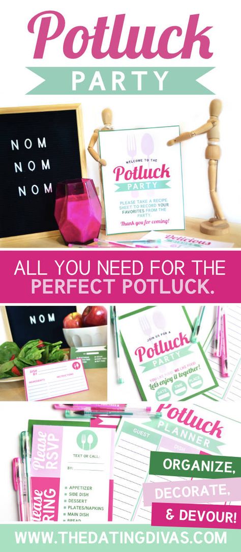 Potluck Ideas for a Group Date Potluck Party - Easy ways to make a potluck simple to organize and so much fun for everyone!  #datingdivas #PotluckIdeas #PotluckParty #GroupDate Potluck Games Fun Party Ideas, Potluck Party Ideas, Valentine Potluck, Potluck Themes, Work Potluck, Potluck Ideas, Group Dates, Potluck Dinner, Potluck Party