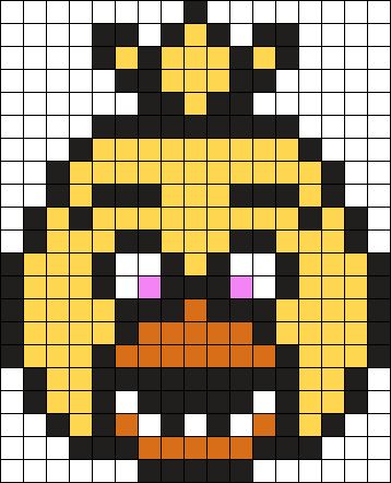 Chica FNAF 17 X 21 Perler Bead Pattern | Bead Sprites | Characters Fuse Bead Patterns Easy Fnaf Pixel Art, Pixel Fnaf Characters, Chica Perler Beads, Fnaf Grid Pattern, Fnaf Fuse Beads, Fnaf Grid Art, Fnaf Pearl Beads, Cute Pixel Art Grid Easy, Fnaf Characters Drawings