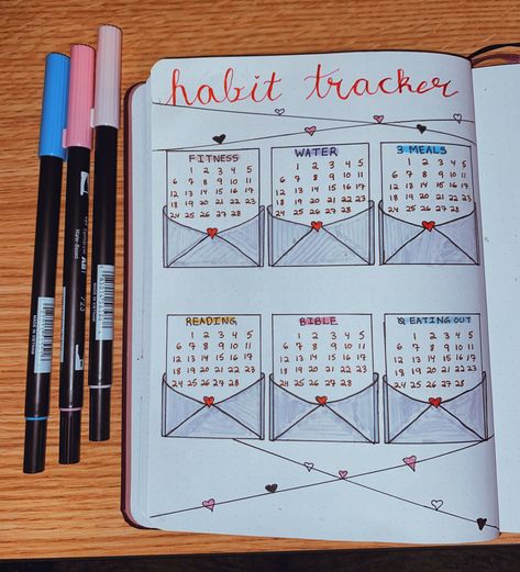 A Valentine's day themed habit tracker! Inspo: Annie's Life A to Z & Amanda Rach Lee! (YT) Super cute for tracking habits in February! (: February Notebook Ideas, February Bujo Habit Tracker, Valentine Bujo Theme, Valentines Mood Tracker, Bujo Themes February, February Bujo Ideas, February Bulletin Journal Ideas, February Bujo Theme, February Planner Ideas