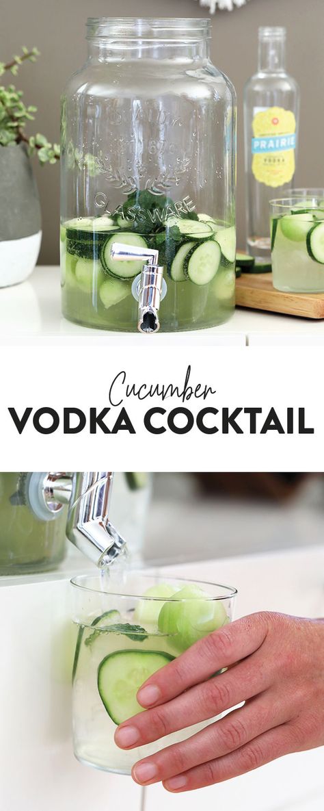 Cocktail Large Batch, Cucumber Vodka Drinks, Brunch Punch, Cucumber Drink, Cucumber Cocktail, Vodka Punch, Vodka Cocktails Easy, Cucumber Vodka, Fit Foodie Finds