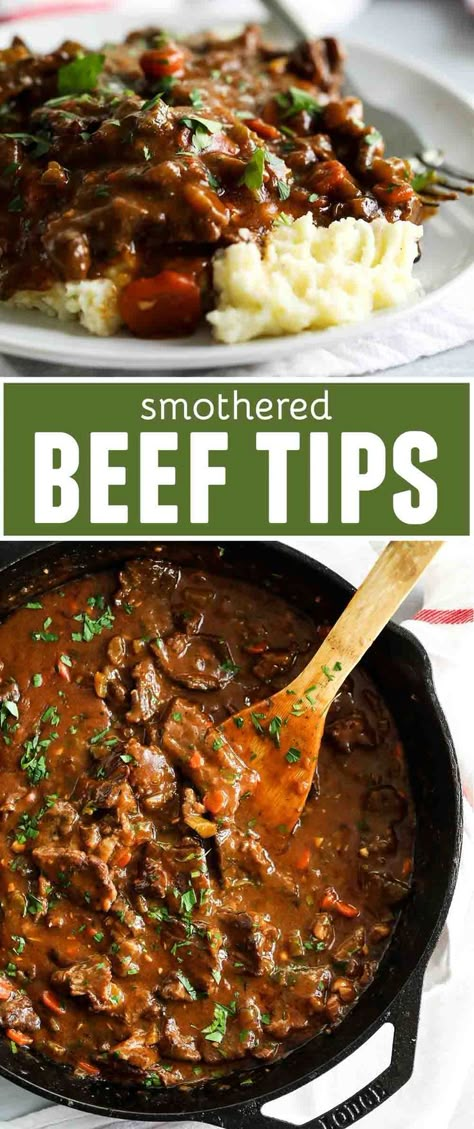 Smothered Beef Tips, Smothered Beef, Beef Tips Recipe, Beef Tip Recipes, Beef Tips And Gravy, Crockpot Recipes Beef Stew, Best Beef Recipes, Beef Stew Crockpot, Homemade Gravy