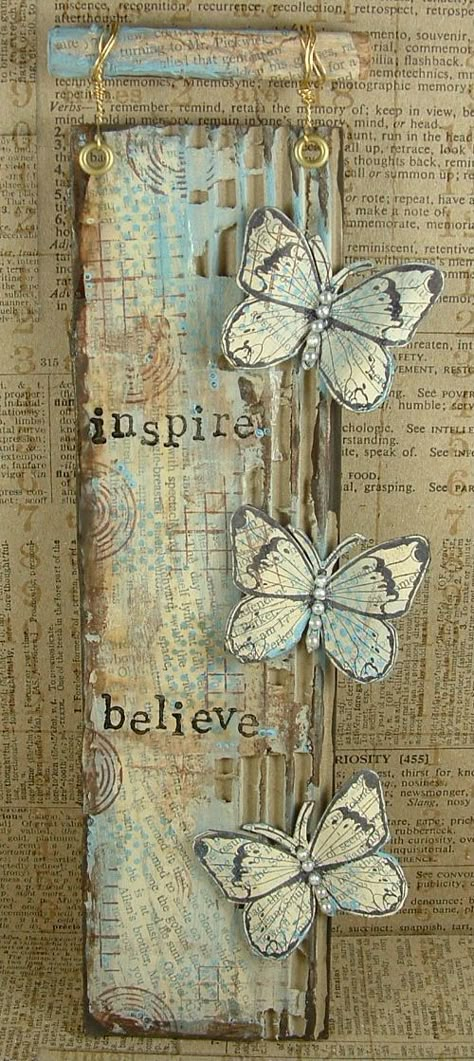 Believe in Butterflies by Trish Latimer on her Ink, Paint, Beads blog. Altered Canvas, Canvas Mixed Media, Mixed Media Ideas, Mixed Media Crafts, Mixed Media Techniques, Hand Of Cards, Clever Crafts, Butterfly Cards, Mixed Media Projects