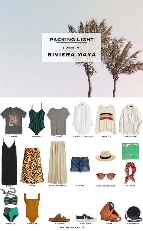 Tropics Outfit Ideas, 5 Days Outfits Packing Lists, 5 Day Packing List Summer, 5 Day Beach Vacation Packing List, 5 Day Packing List, Packing For Cancun, What To Wear To Mexico, What To Pack For The Beach, Cold Beach Day Outfit