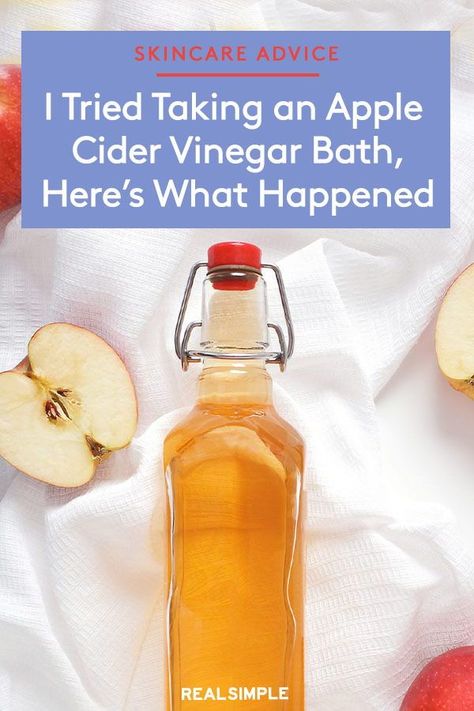 I Tried Taking an Apple Cider Vinegar Bath, Here’s What Happened | A beauty editor tested and tried the popular apple cider vinegar bath that users claim provides softer smoother skin. See the full ACV bath review and what a leading dermatologist says about it. Plus, how to create your own apple cider vinegar bath safely and correctly for maximum skincare benefits. #beautytips #realsimple #skincare #makeuphacks #bestmakeup Benefits Of Apple Cider Vinegar Bath, Apple Cider Bath Soak, Acv Bath Soak, Acv Bath Benefits, Apple Cider Vinegar Bath Benefits, Apple Cider Vinegar Baths, Acv Bath Benefits For Women, Apple Cider Vinegar Bath For Ph Balance, Acv Benefits For Women