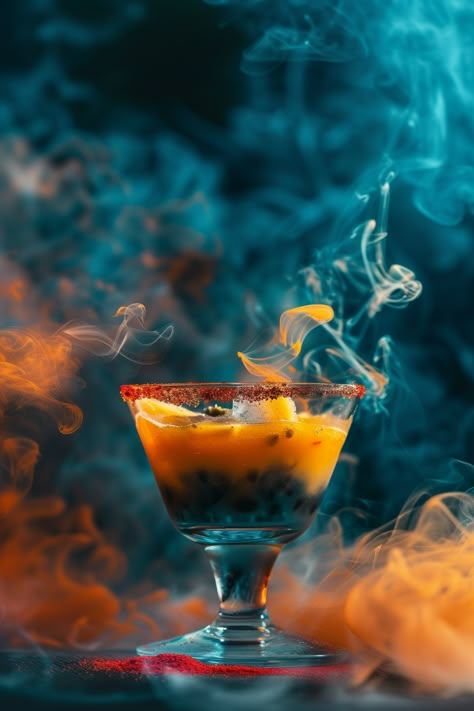 "Humo Loco: A Fiery Cocktail Recipe to Spice Up Your Night" #cocktails #cocktailrecipes Medieval Drinks, Fiery Cocktail, Photography Cocktail, Smoked Cocktail, Cocktails Photography, Vegas Bars, Dark Chocolate Desserts, Smoked Cocktails, Alcohol Spirits