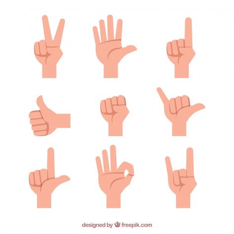 Hands collection with different poses in... | Free Vector #Freepik #freevector #hand #hands #sign #flat Hand Illustration Design, Hand Graphic, Hand Gestures, Flat Design Icons, Vector Character Design, Silhouette People, Hand Drawing Reference, Different Poses, Vector Icons Illustration