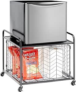 mDesign Small Portable Mini Fridge Storage Cart with Wheels and Handles - Mobile Refrigerator, Microwave, Appliance Platform Table with Drawer Basket for Dorm Room, Studio, Apartments - Black Mini Fridge Storage, Mini Fridge Stand, Portable Mini Fridge, Drawer Cart, Hair Tool Organizer, Cart With Wheels, Clothes Closet Organization, Fridge Storage, Mini Fridges