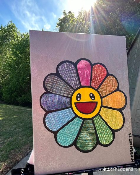 Takashi Murakami Flower, Flower Room Decor, Murakami Flower, Hidden Art, Drawing Ideas List, Cd Art, Takashi Murakami, Mini Canvas Art, Mini Canvas