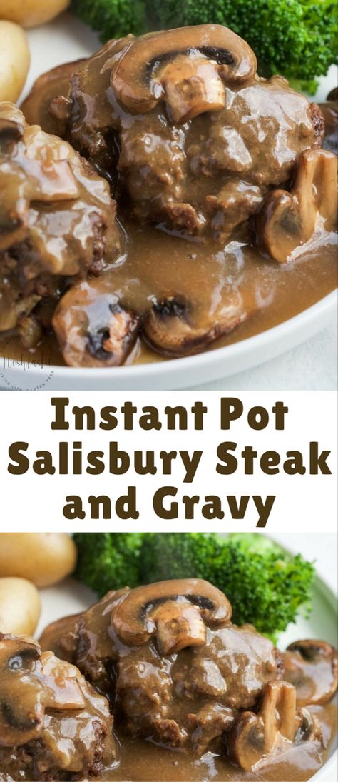 Salisbury Steak And Gravy, Instant Pot Salisbury Steak, Salisbury Steak With Mushroom Gravy, Steak With Mushroom Gravy, Steak And Gravy, Egg Benedict, Pressure Cooking Recipes, Electric Pressure Cooker Recipes, Salisbury Steak