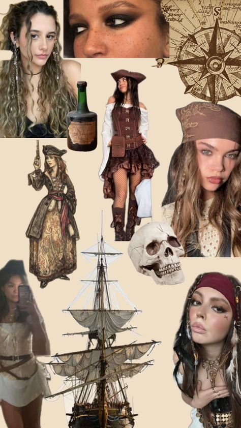 Pirate Halloween Costumes Aesthetic, Pirates Of The Caribbean Halloween Costumes, Brown Pirate Costume, Winter Pirate Outfit, Pirate And Siren Costume, Pirates Of The Caribbean Costumes Women, Jack Sparrow Costume Women, Last Minute Pirate Costume, Pirate Costume Aesthetic