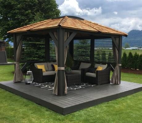 Luxury Enclosed & Open Gazebos | Award Leisure Open Gazebo Ideas Backyard, Modern Gazebo Ideas Backyard Outdoor, Gazebo In Garden, Gazebo Design Outdoor, Modern Gazebo Ideas, Modern Gazebo Design, Terrace Gazebo, Open Gazebo, Enclosed Gazebo