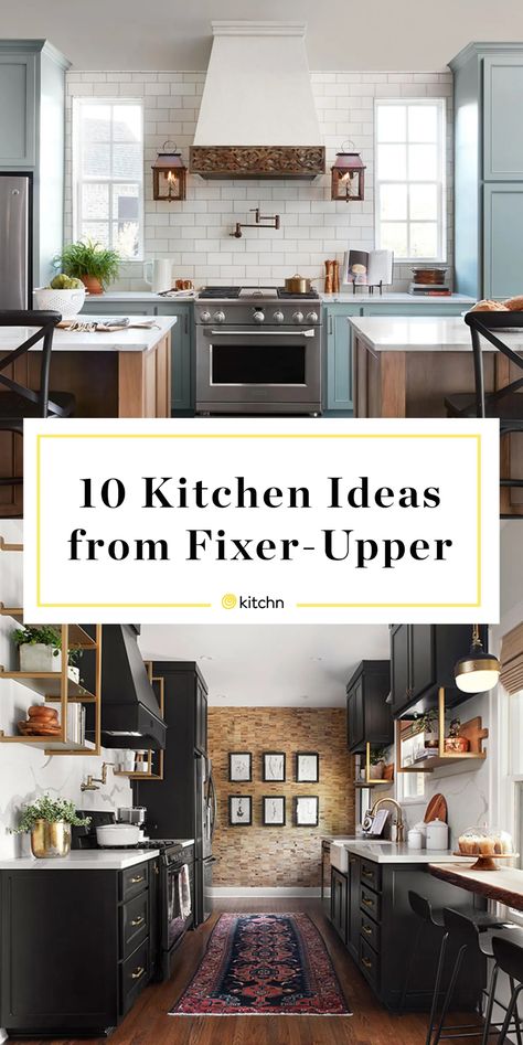 Fixer Upper - Best Kitchen Ideas | Kitchn Gaines Kitchen, Joanna Gaines Kitchen, Magnolia Kitchen, Distressed Decor, Fixer Upper Kitchen, Upper Kitchen Cabinets, Bedroom Light Fixtures, Upper Cabinets, Joanna Gaines