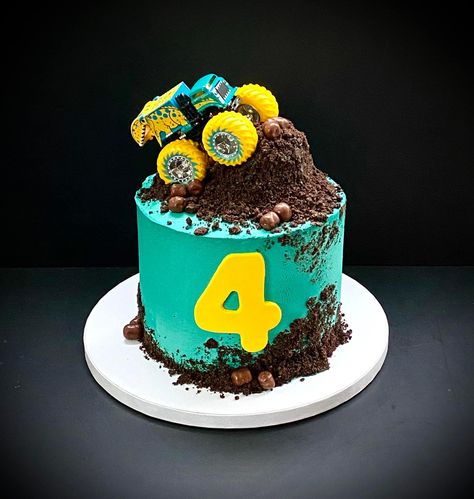 Monster Truck Cake 4, Monster Truck Cakesicles, Cakes Cars Birthday, Monster Truck 3rd Birthday Cake, Monster Truck Theme Cake, Dinosaur Monster Truck Cake, Mini Cupcake Cake, Blue Monster Truck Cake, Monster Truck Birthday Cake Ideas