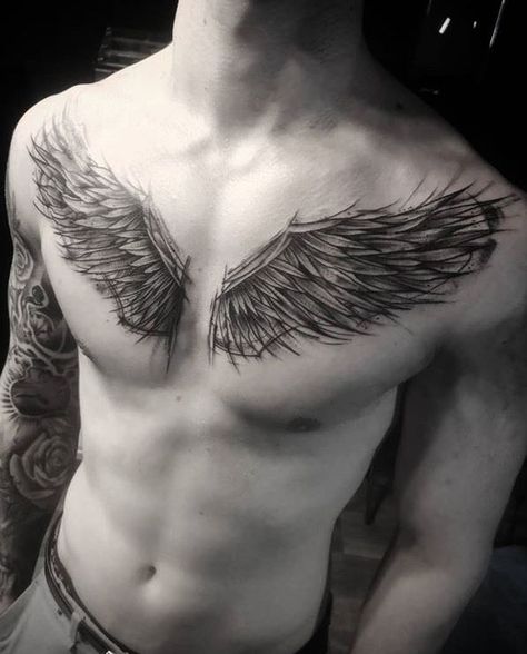 185 Trendy Chest Tattoos for Men - Tattoo Me Now Chest Tattoo Wings, Tattoos Masculinas, Wing Tattoo Men, Polish Tattoos, Sketch Style Tattoos, Tattoo Placements, Female Tattoos, Wing Tattoo Designs, Cool Forearm Tattoos