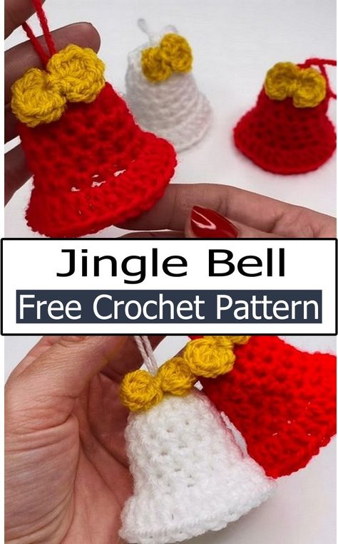 Jingle Bell Amigurumi Easy Crochet Christmas Gift Ideas, Crochet Christmas Bells, Crochet Bells, Crochet Christmas Ornaments Free Pattern, Crochet Kingdom, Chain Crochet, Xmas Bells, Ornament Crochet, Crochet Christmas Ornaments Free