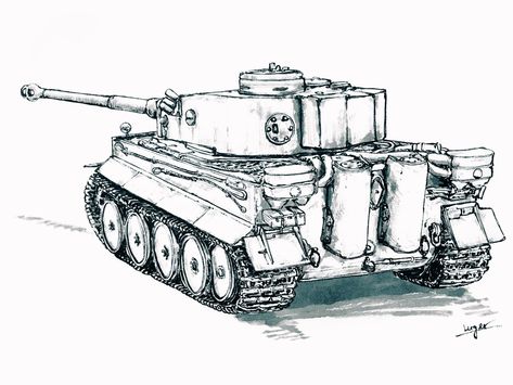 Tiger I ? Tiger II ? Ww2 Drawings, Sketchy Tank Tattoo Ideas, Tank Sketch, Tiger Tank Drawing, Tiger 2 Tank, Ww2 Art, Tiger 1 Tank, Tank Drawing, King Tiger Tank