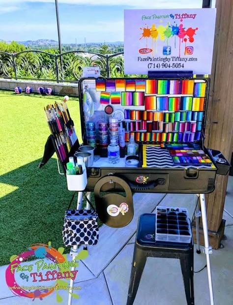 Face Painting Essentials, Face Painting Party Station, Face Painting Table Set Up, Face Painting Kits Professional, Face Painting Setup, Face Painting Prices, Face Painter Set Up, Face Painting Set Up Ideas, Face Paint Set Up