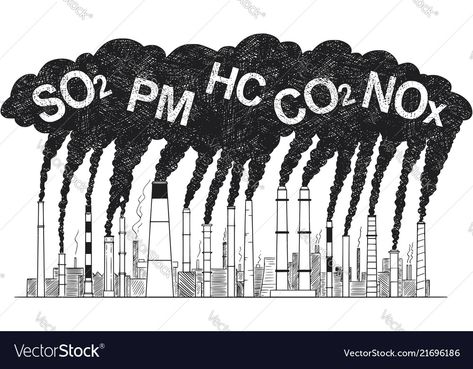 Air Pollution Aesthetic, Air Pollution Illustration, Air Pollution Art, Pollution Aesthetic, Air Pollution Drawing, Industry Drawing, Factory Drawing, Environmental Art Projects, Air Pollution Poster