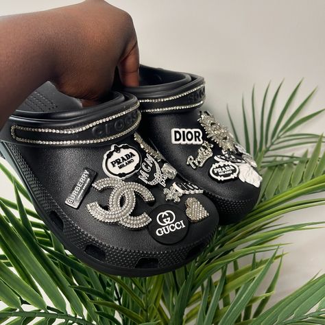 Bling Customisation x Bling Crocs✨🔳 Did you know we offer bling customisations? You can add bling on your straps, or on the crocs in different styles! Contact us today for your bling customisations 📩 #blackcrocs #sayitwithchxrm #fyp #customisations #blingcrocs #uk #christmasgift #giftideas #croccharms #crocsok #crocshoes #shoeporn #shopsmall #shoesaddict #monochrome #black #designercharms #designercrocs #blackandwhite #unisex Designer Crocs, Bling Crocs, Black Crocs, Croc Charms, Crocs Shoes, Different Styles, Did You Know, Black