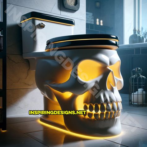 Skull shaped toilets are the latest, greatest, and quirkiest addition to your bathroom arsenal. Picture this: you stroll into your bathroom and BAM! There it is – a human skull toilet staring you down with hollow eyes and a toothy grin. It’s a loo with a view like no other! These skull shaped toilets are … Skull Toilet, Skull Furniture, Hollow Eyes, Toothy Grin, Diy Skulls, Noise Dampening, Unique Bathroom, Human Skull, Picture This