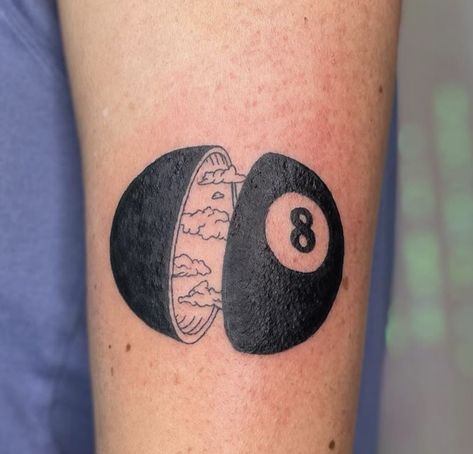 8 Ball Pool Tattoo Ideas, Billiards Tattoo, Pool Ball Tattoo, Eight Ball Tattoo, Magic 8 Ball Tattoo, Eightball Tattoo, 8 Ball Tattoo, Pool Tattoo, Ball Tattoo