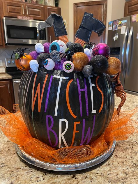 Witch Cauldron Pumpkin Decorating, Witches Brew Pumpkin Decorating, Cauldron Pumpkin Decorating, Bejeweled Pumpkins, Witch Painted Pumpkin, Creative Pumpkin Painting Contest, Pumpkin Competition Ideas, Witch Pumpkin Painting, Witches Brew Pumpkin