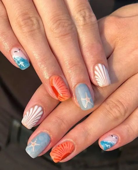 35 Summer Beach Nail Ideas For Your Next Vacation - Winky Pink Summer Nails Non Acrylic, Summer Vacation Nail Designs, Beach Vacay Nails Almond, Fun Beachy Nails, Cute Summer Nails Ideas, Short Nail Ideas For The Beach, Simple Design Summer Nails, Beachy Simple Nails, Beachy Nail Inspo Almond