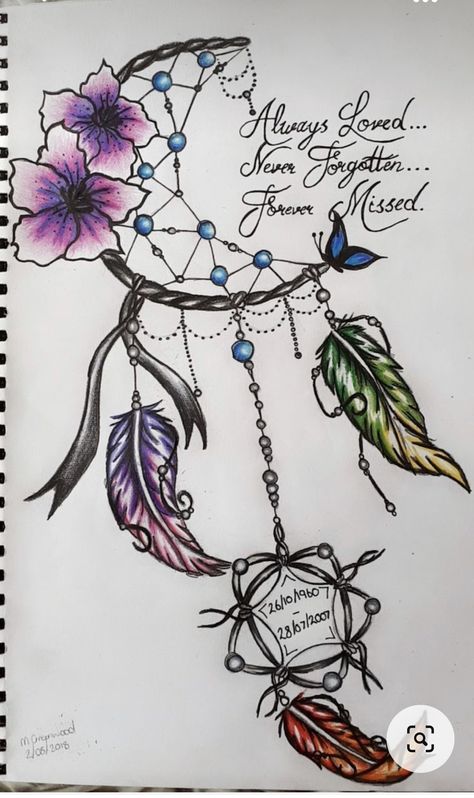 Trending Tattoos For Women, Jb Tattoo, Atrapasueños Tattoo, Tattoos Feather, Memorial Tattoo Quotes, Memorial Tattoo Designs, In Loving Memory Tattoos, Rip Tattoo, Dream Catcher Tattoo Design