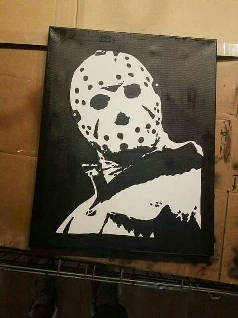 Jason Painting, Jason Drawing, Halloween Canvas Paintings, Batman Painting, Sketching Inspiration, Halloween Canvas Art, Moody Art, Horror Artwork, Simple Canvas Paintings