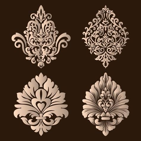 Set of damask ornamental elements. | Premium Vector #Freepik #vector #flower #floral #ornament #leaf Ornamental Elements, Motif Vector, Elements For Design, Abstract Elements, Stencil Patterns, 수채화 그림, Phone Wallpaper Design, Floral Abstract, Hand Embroidery Design Patterns