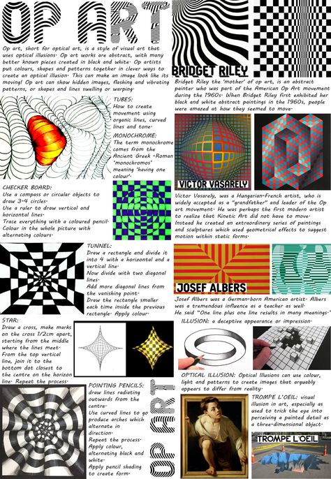 Op Art Lessons, Art Knowledge, Art Handouts, 7th Grade Art, High School Art Lessons, High School Art Projects, 8th Grade Art, Istoria Artei, Zentangle Tutorial