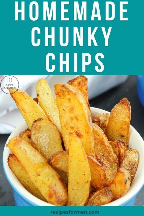 These homemade chunky chips are easy to make and so much better than anything you will get at your local pub. Eat as a snack with some dip. homemade chunky chips, thick cut fries, thick cut fries in air fryer, thick cut fries oven, thick cut fries air fryer, thick cut fries recipe, thick cut french fries, thick cut oven fries, thick cut potato fries, wedge potatoes, wedge potatoes air fryer, wedge potatoes baked, wedge potatoes recipes, potato _wedge, Potato Wedge, English Chips Recipe, English Chips, Wedge Potatoes, Airfryer Chips, Chips In The Air Fryer, Fries Oven, Steak Diane Recipe, Fries In Air Fryer, Fries Air Fryer