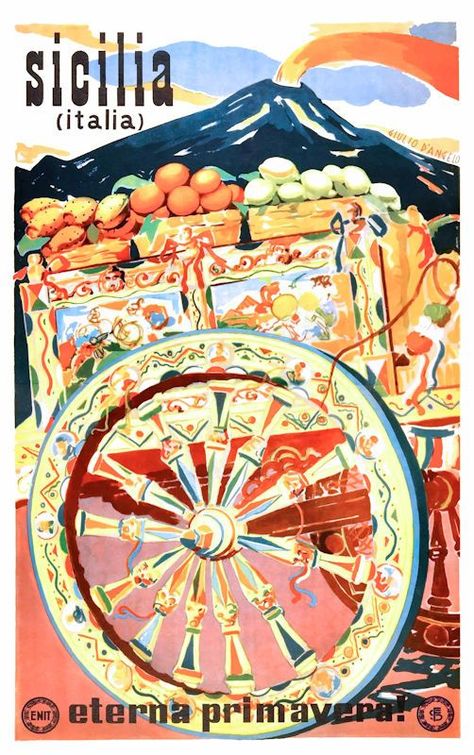 Spring Poster, Italy Travel Poster, Vintage Italian Posters, Etna Volcano, Sicily Travel, Taormina Sicily, Mount Etna, Pizza Art, Italian Posters