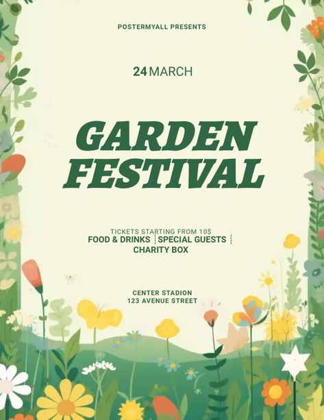 Flat Garden Event flyer template | PosterMyWall Community Event Poster, Garden Poster Design, Gardening Flyer, Garden Graphic Design, Gardening Workshop, Gardening Poster, Workshop Flyer, Postcard Design Inspiration, Flowers Business