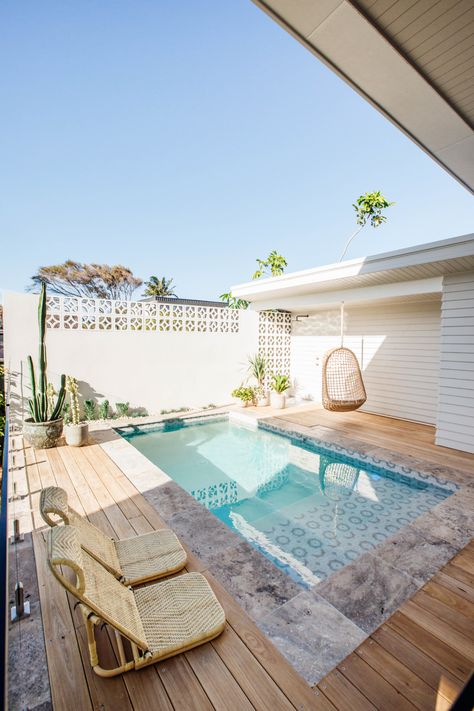 Real reno: Blockheads Kyal & Kara’s beachside sanctuary - The Interiors Addict Rectangular Swimming Pools, Taman Air, Small Swimming Pools, Dream Pools, Backyard Pool Designs, Swimming Pools Backyard, Small Pool, Plunge Pool, Small Backyard Patio