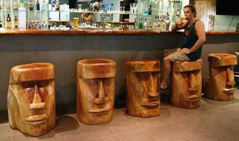 Bar chairs Funky Bar Stools, Tiki Bar Stools, Bar Furniture For Sale, Tiki Statues, Cool Bar Stools, Tiki Bar Decor, Tiki Decor, Tiki Art, Wooden Bar Stools